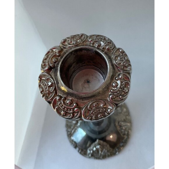 Vintage Godinger Ornate Silver-Plated Candle Holder Intricate Floral Details - Picture 5 of 12